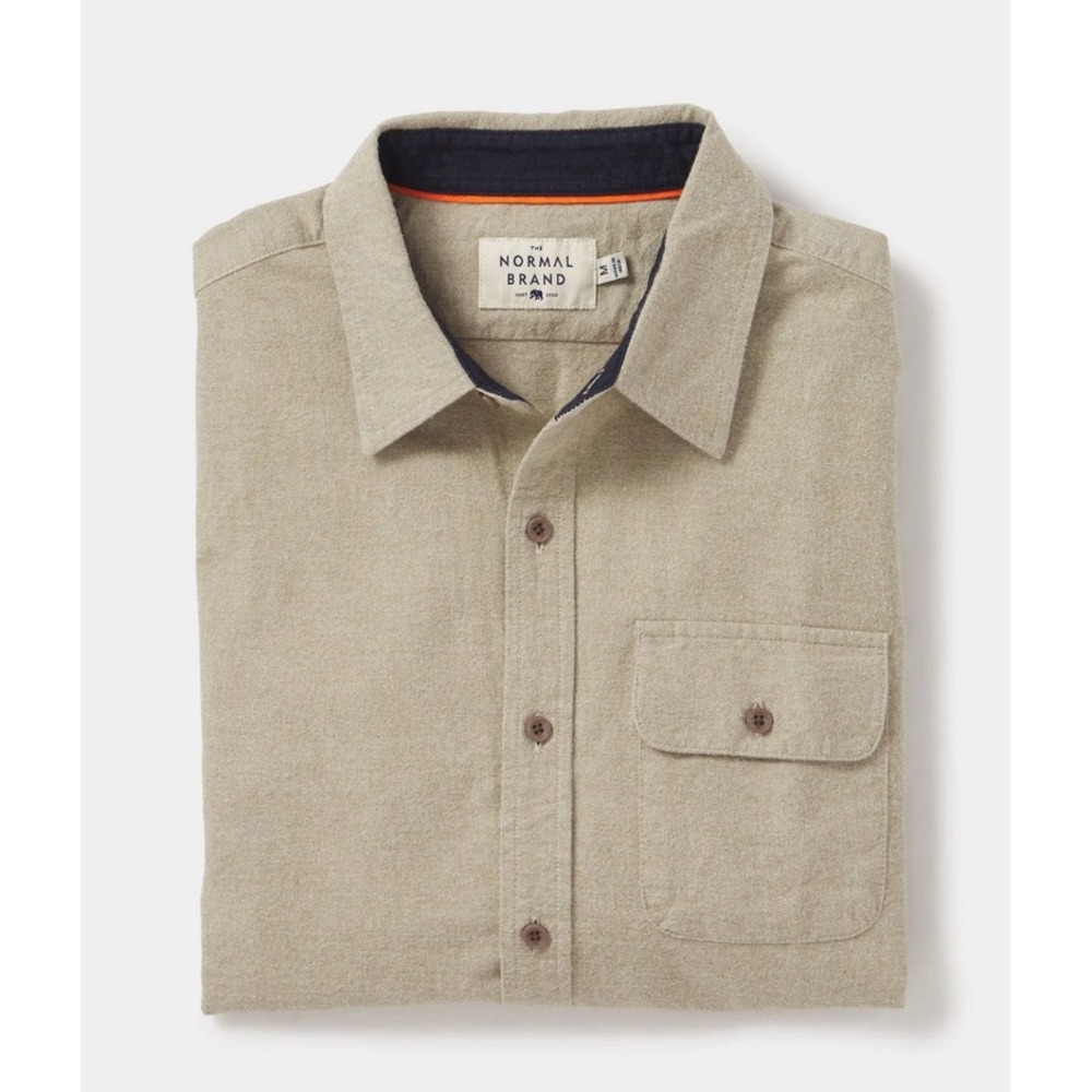 The Normal Brand Tan Long Sleeve Chamois Cotton Woven Button Up Shirt M